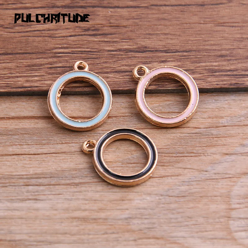 

PULCHRITUDE 10pcs 15*18mm Three Color Alloy Metal Drop Oil Circle Charms Pendant For DIY Bracelet Necklace Jewelry Making