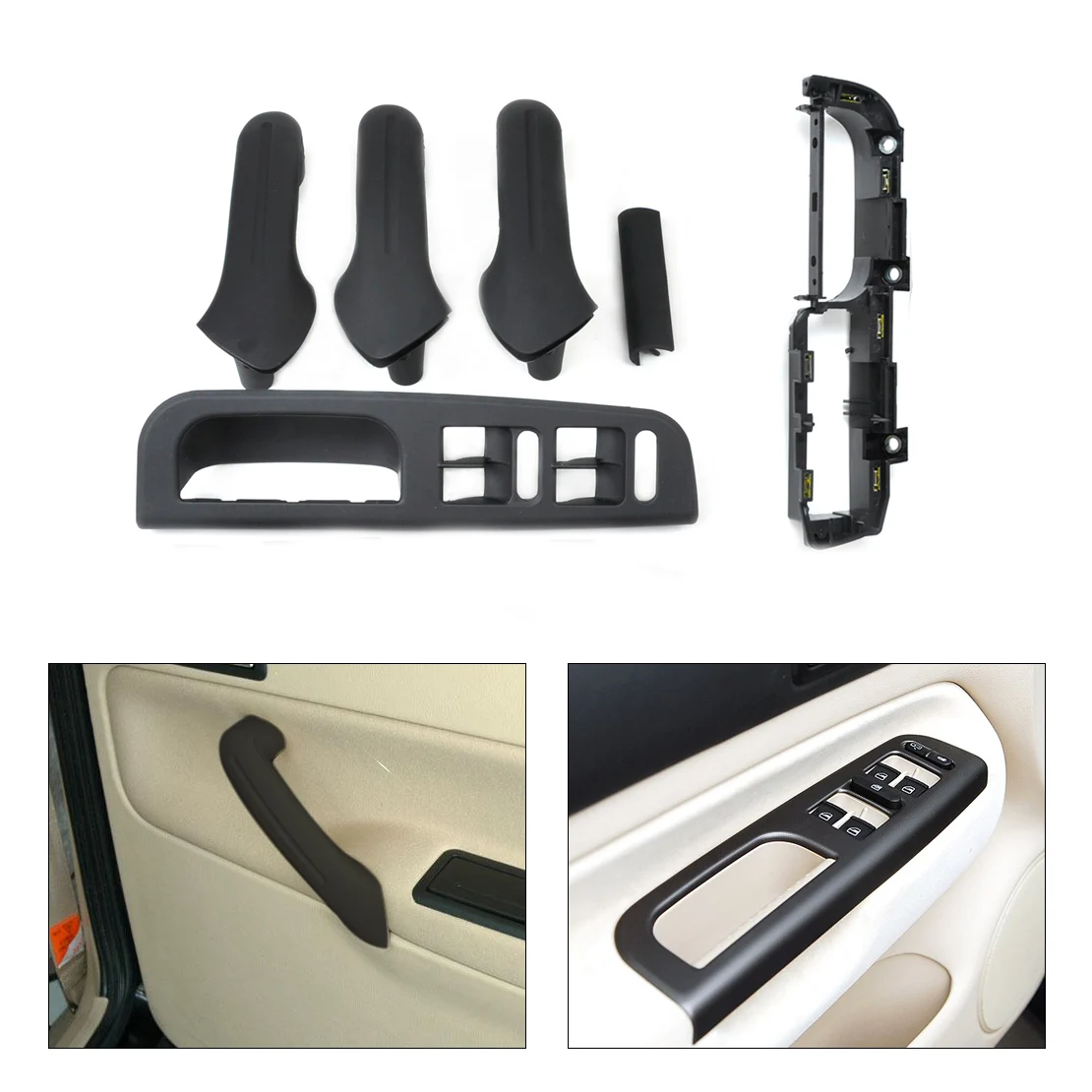 

CITALL Black 6PCS Interior Door Handle Cover Bracket Grab Bezel Trim for JETTA BORA GOLF GTI 1999 2000 2001 2002 2003 2004 2005