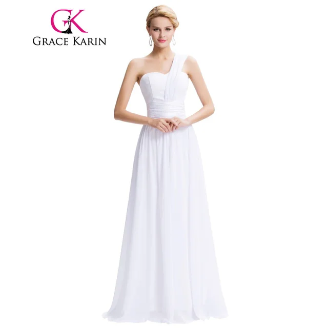 One Shoulder Long White Dresses