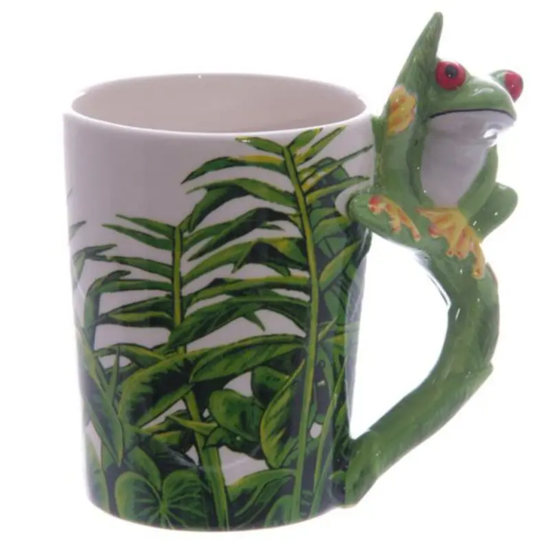 Handpainte Cute Frog Ceramic Handle Water Cups Milk Coffee Cups Travel