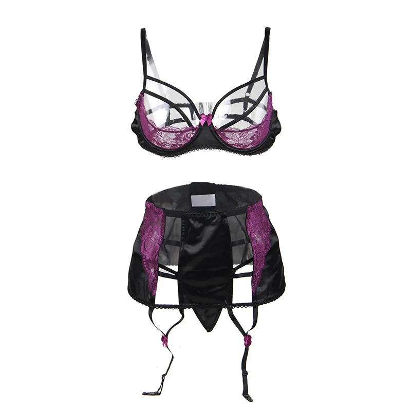 

Exotic Apparel Garter Set Plus Size Hollow Out Erotic Lingerie Set Baby Doll Open Bra Women Jartiyer Sexy Set RL80418