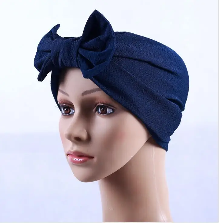navy blue Малайзийский тюрбан hoofdoek простой капот бантик mujer Ананас Цветок мусульманские шапочки под хиджаб капот сплошной цвет шапка под хиджаб - Цвет: navy blue