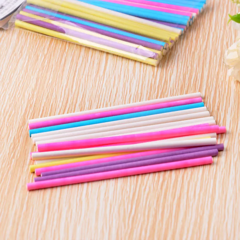 100pcs/set Colorful Cake Pop Lollipop Stick Paper Lollypops Candy Chocolate Sugar Pen Dessert Decoration Tools Bakery