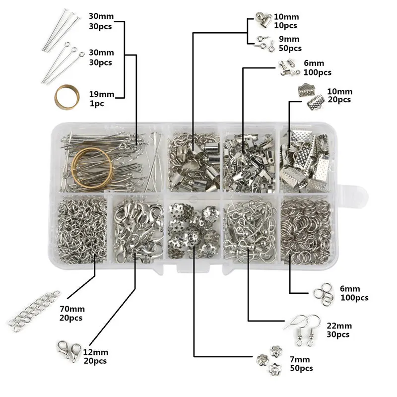 Комплект ювелирных аксессуаров, металлические детали, кольцо/застежка Омар/цепь/булавка, набор для самостоятельного изготовления ювелирных изделий, бисероплетение, браслет, ожерелье, серьги - Цвет: 19