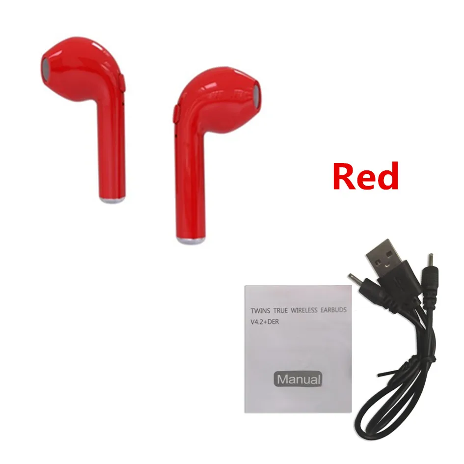 I7 tws i7s tws 1:1 Оригинальные Bluetooth наушники беспроводные вкладыши музыкальные наушники с микрофоном наушники для iPhone наушники для андроида - Цвет: 2 red with cable