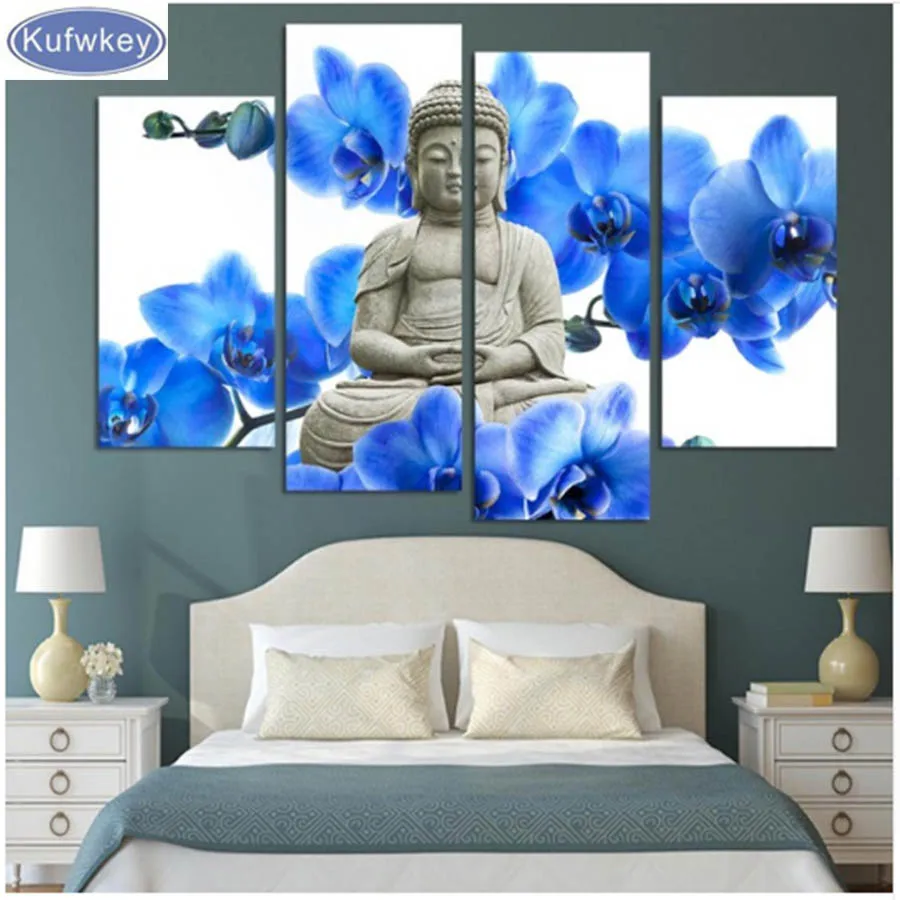 

5pcs set 5D DIY Diamond Embroidery Multi-picture Combination diamond painting buddha,Blue plum blossoms Cross Stitch Rhinestone