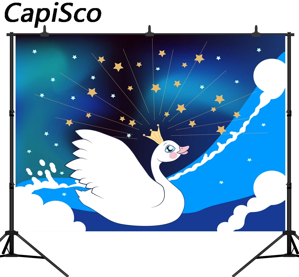 

Capisco Photography Backdrop Swan Golden crown Stars children baby shower birthday party background professional photo studio