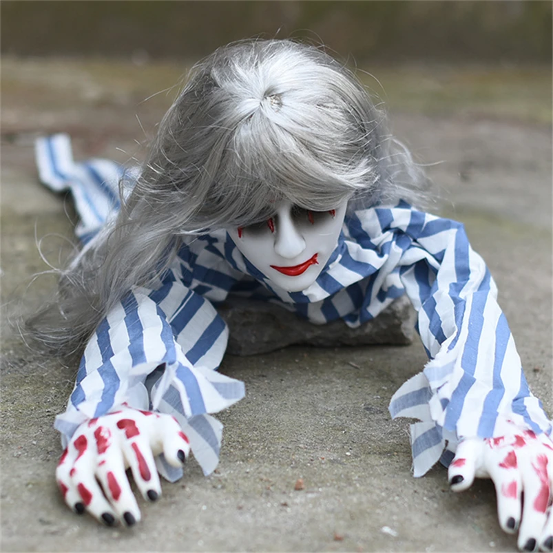 

Long Hair Horror Halloween Crawling Ghosts Animated Skeleton Halloween Female Ghost Prisoner Haunted House Scary Halloween Prop