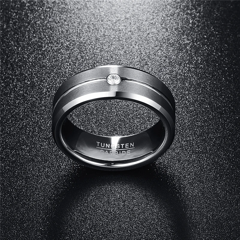 8mm Zircon Men Ring 100% Tungsten Carbide Faceted Wedding Bands Men's Jewelry Promise Band Anillos para hombres Pierscienie