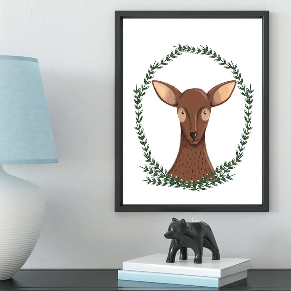 

Cute Cartoon Animals Deer Bear Rabbit Posters Prints Nordic Nursery Baby Kids Room Wall Art Picture Home Decor Canvas Painting
