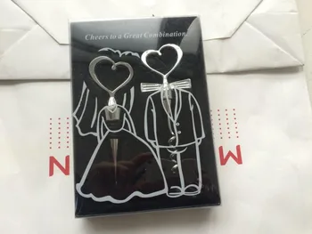 

Free Shipping 50pcs=25sets/lot Cheers to a Great Combination Wine Bottle Corkscrew and Stopper Sets Wedding souvenirs