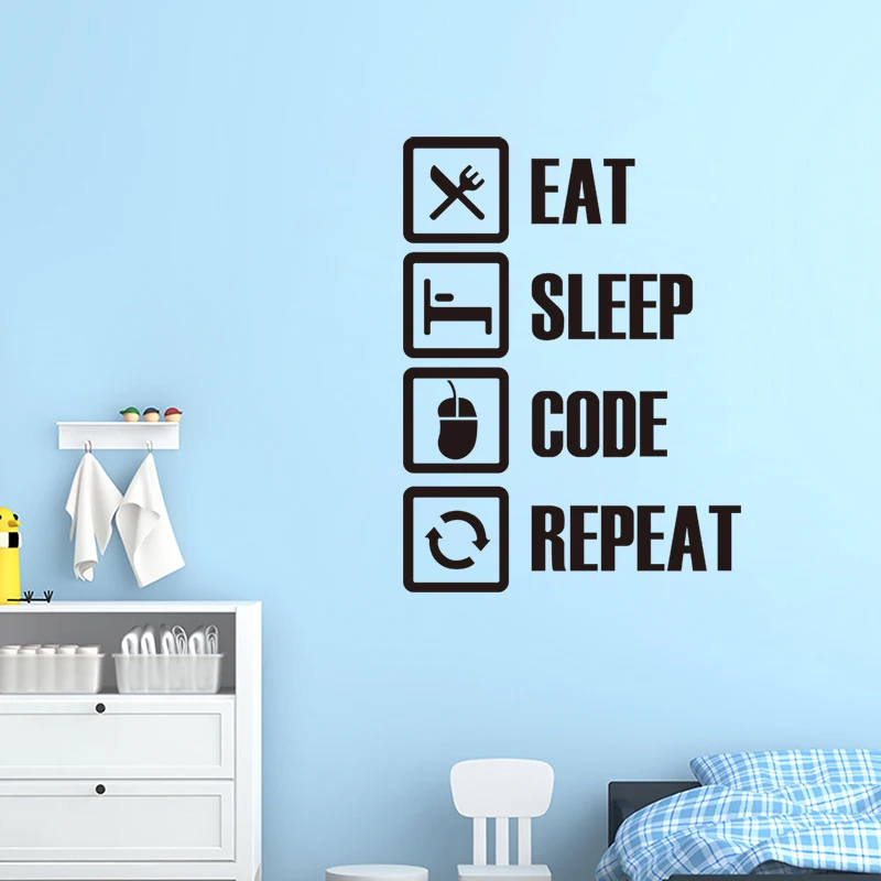 Vinyl Wall Sticker Eat Sleep Code Repeat Mural Art Decal Wallpaper For Living Room Home Decor House Decoration Poster Wall Stickers Aliexpress