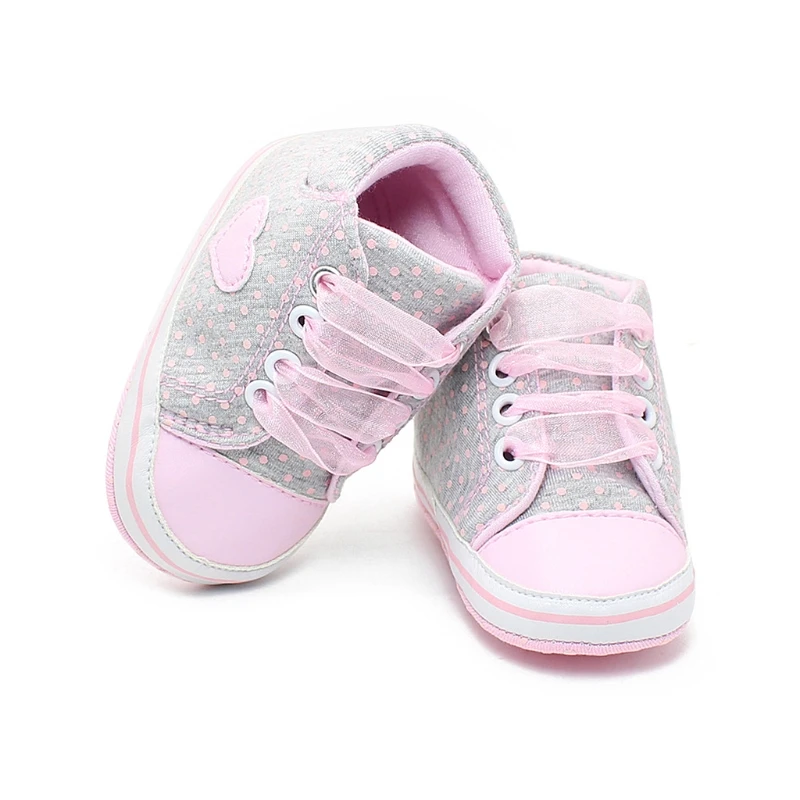 Pair Kids Baby Girl Pink Polka Dot Soft Sole Crib Shoes Prewalker First Shoes E