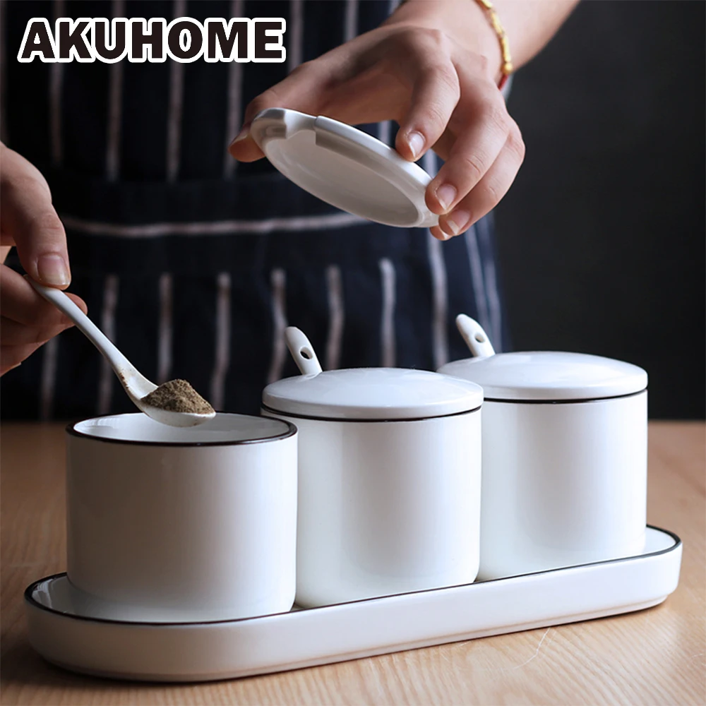 

European Ceramic Seasoning Box Set Spice Jar Oil Salt Tank Relief Box Set