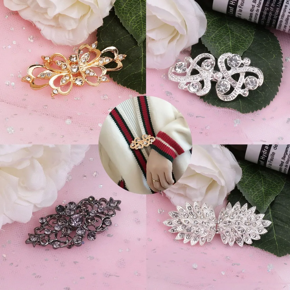 

3 Pairs Shiny Crystal Cape Cloak Clasp Feather Heart Cheongsam Buckle Brooch Cardigan Clip Chinese Frog Buttons Knot Hooks Eyes
