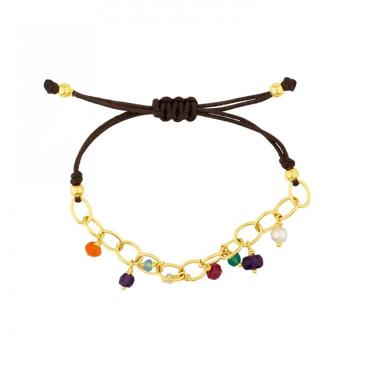 

Pulseras brown nylon cords braiding handmade bracelet Gold Silver Colorful beads link chain charms bracelet osos