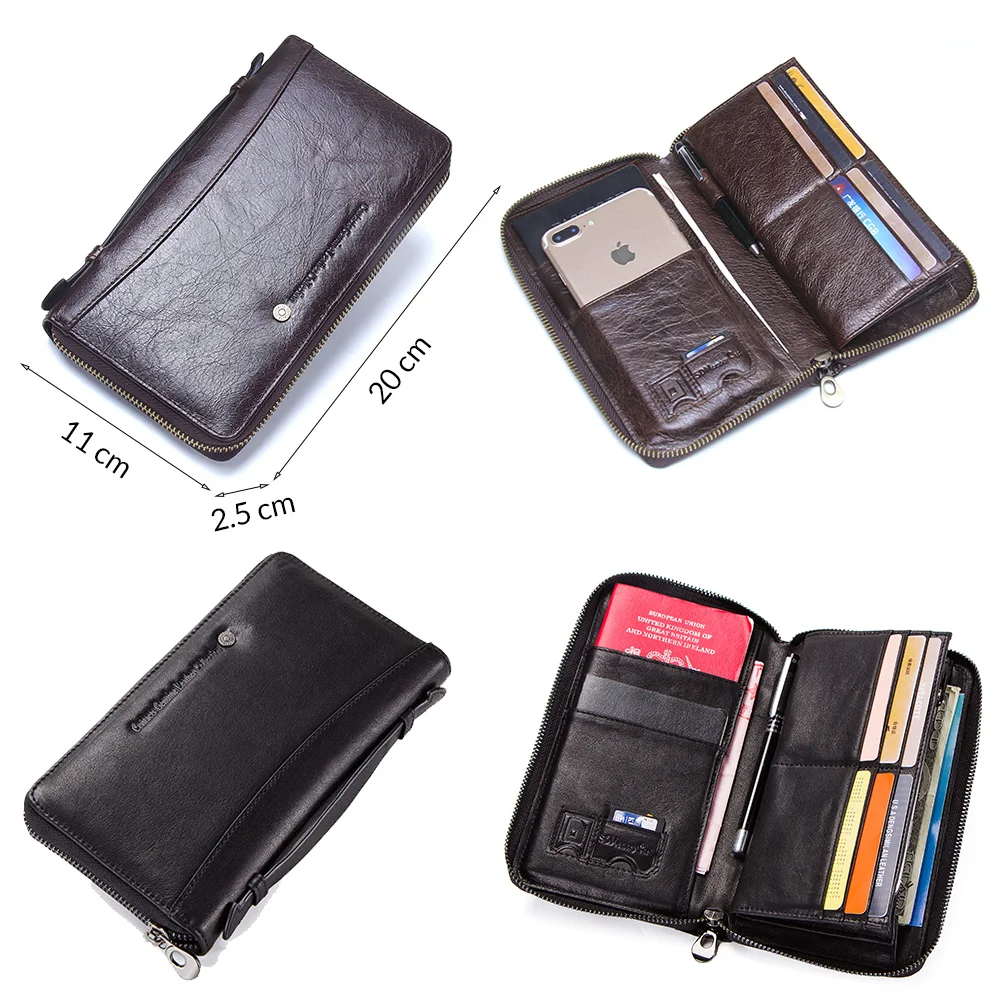 Genuine Leather Men Clutch Wallet  Brand Male Card Holder Long  Zipper Around Travel Purse With Passport Holder 5.7\