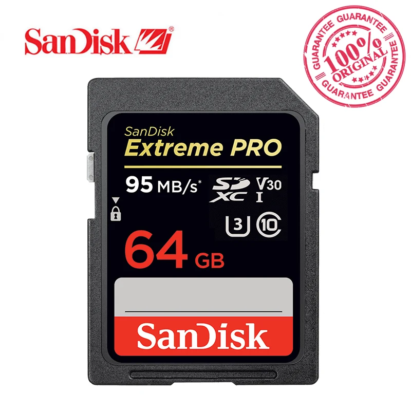 SanDisk Memory Card Extreme Pro SDXC SD Card 95MB/s Read 90MB/s Write 64GB Class10 C10 U3 V30 UHS-I 4K For Camera SDXXG