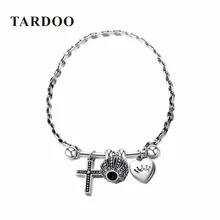 TARDOO Populares Plata Esterlina 925 DIY Pulseras para Las Mujeres Punk Corona cruz y Corazón de Los Encantos Amor Brazalete y Pulseras Finas joyería