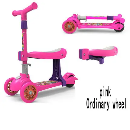 Дети Детский самокат дети 5в1 ПУ 3 колеса мигающий качели автомобиль подъемный 2-15 лет коляска езды на велосипеде автомобиль открытый игрушки - Цвет: pink2