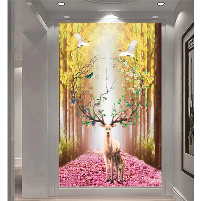 

Custom 5D Full Diamond Forest Avenue Diamond Painting Cross Stitch Parent Elk Crane Diamond Embroidery Kit Home Entrance Decor
