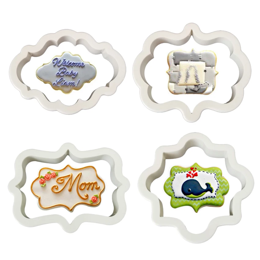 

4pcs Eco-Friendly Plastic Vintage Plaque Frame Cookie Cutter Set Plastic Biscuit Mould Fondant Cake Decorating Tools