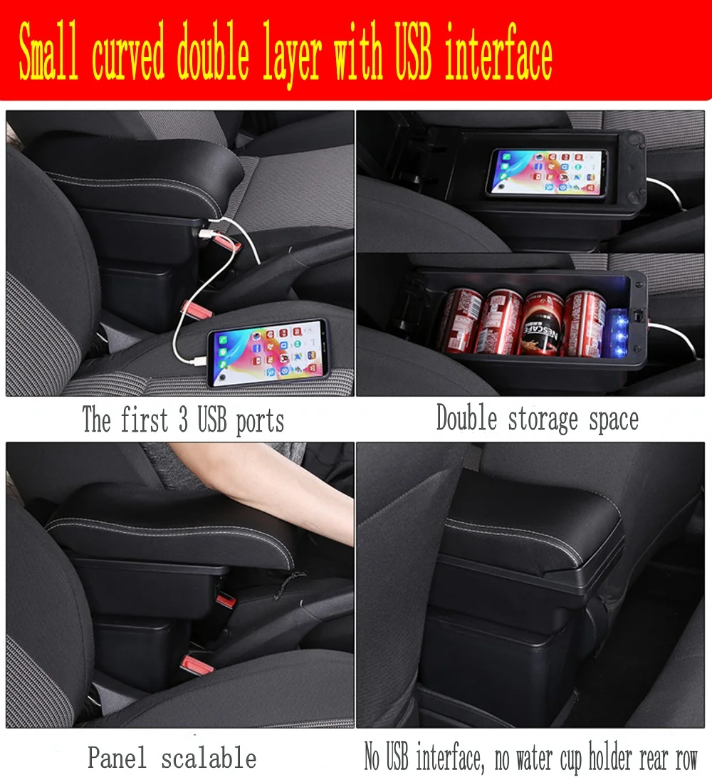 Для hyundai акцент подлокотник 2006 2007 2008 2009 2011+ USB+ двойной Слои+ светильник+ держатель мобильного телефона