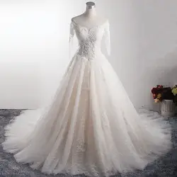 LZ337 Новый Романтический бисером принцесса свадебное платье аппликация Кружева бальное платье длинный хвост невесты платье Vestido de Noiva