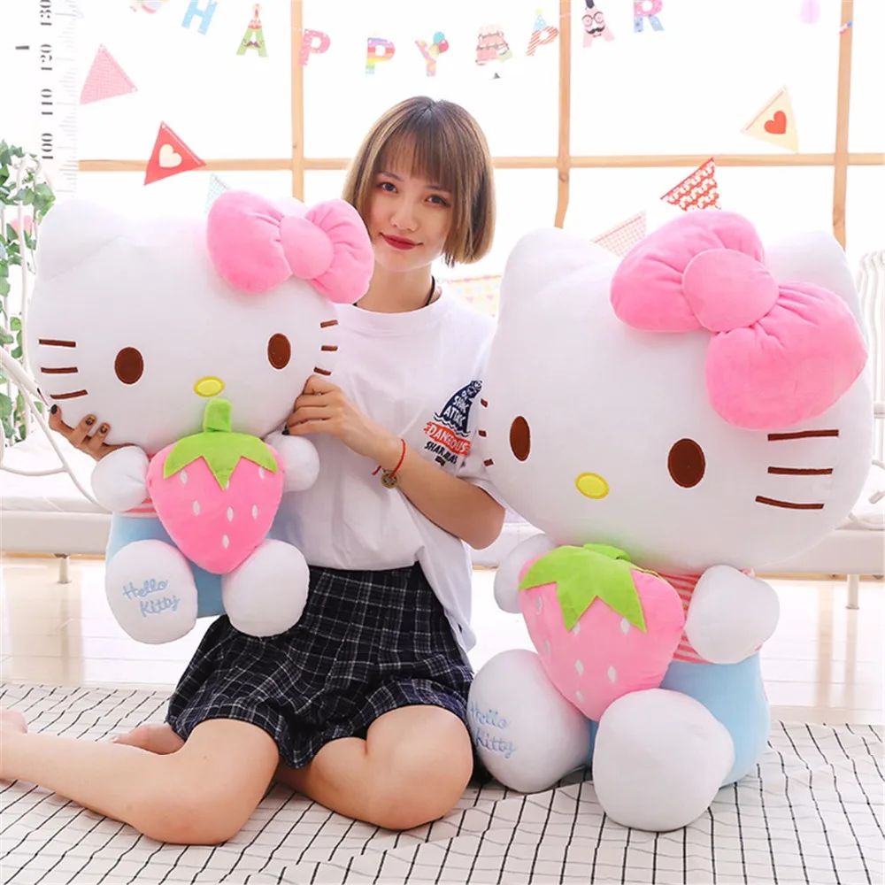 

1pc Giant Creative Kawaii Strawberry Hello Kitty Stuffed Plush Doll Baby Cute Soft Cartoon KT Cat Animal Pillow Toy Girl's Gifts