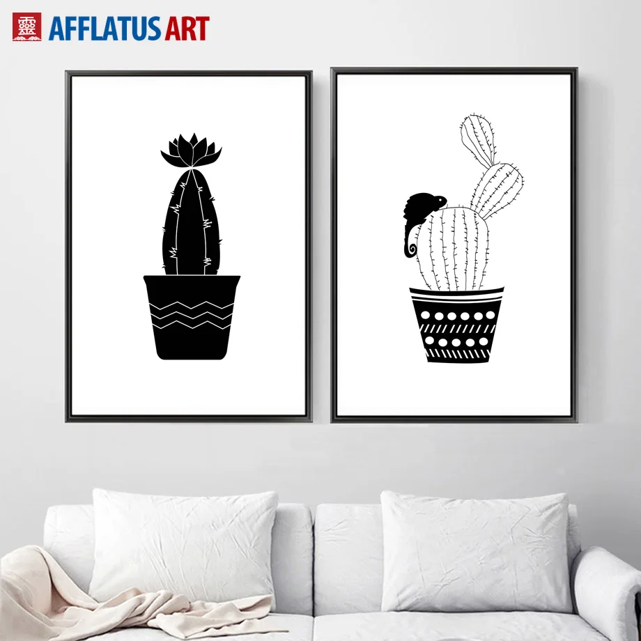 

AFFLATUS Cactus Canvas Painting Posters And Prints Nordic Poster Black And White Plant Wall Pictures For Living Room Home Decor