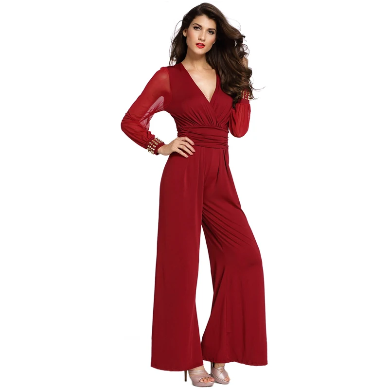 MOBTRS Jumpsuit Red Woman Fashion Polyester Lace Jumpsuits For Women