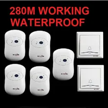 2 излучателя+ 5 Приемники дверного звонка водонепроницаемый 280 м Рабочий беспроводной дверной звонок, дверной звонок, беспроводной, беспроводное кольцо, 36 мелодий дверной Звонок