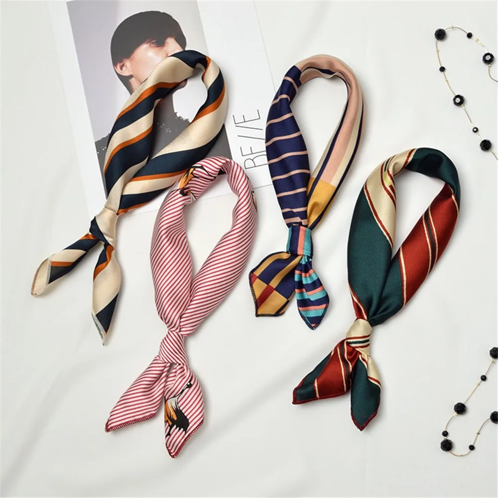 

50*50cm New Fashion Elegant Women Square Silk Feel Satin Scarf Skinny Retro Head Neck Small Vintage Hair Tie Band For Women Girl