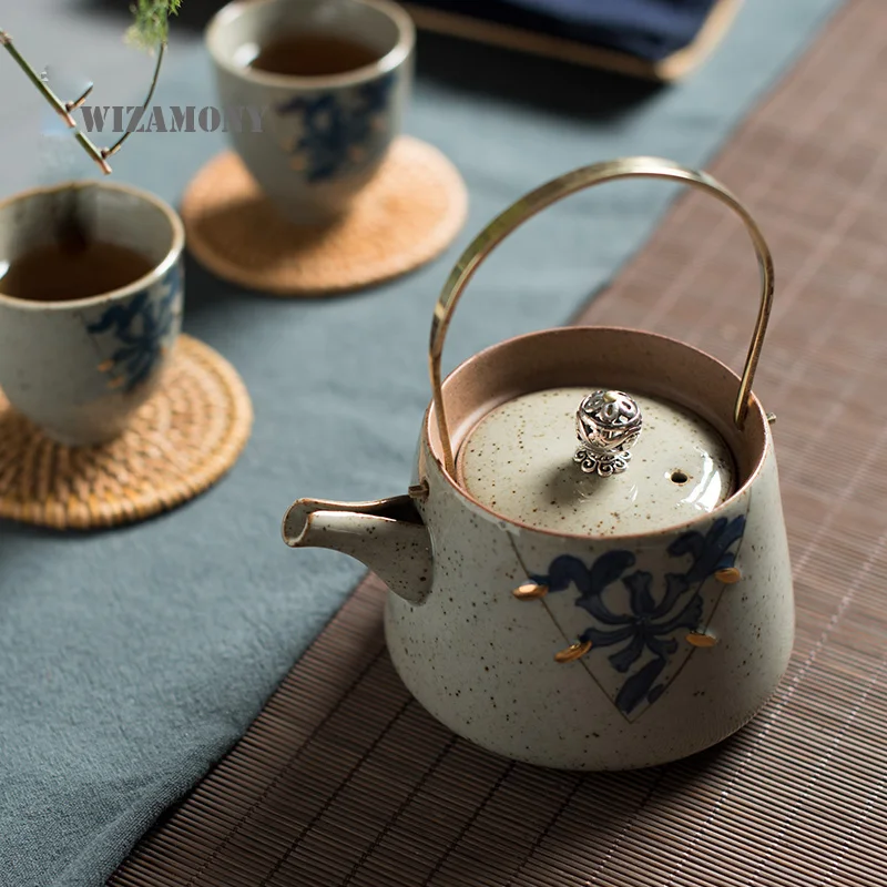 WIZAMONY японский старинный чайный сервиз глазурь селадон Zisha Ceramics сине белый