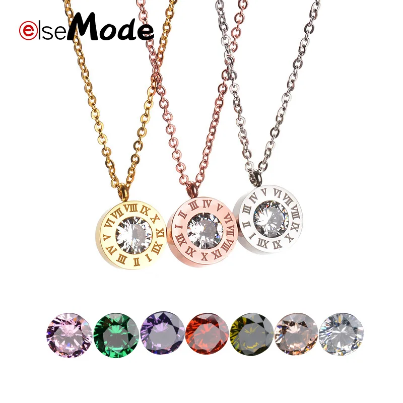 

ELSEMODE Famous Brand DIY 7PC Shine AAA CZ Stone+1PC Interchangeable 316 L Stainless Steel Necklace For Women Girl Gift Jewelry