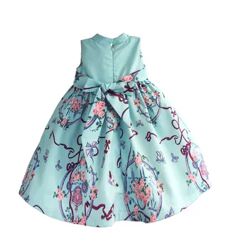 Chinese Style Girls Dresses Light Blue Retro Flora Kids Dress Silk Satin Princess Kids Dress Children Clothes Costume for 1-8T 2