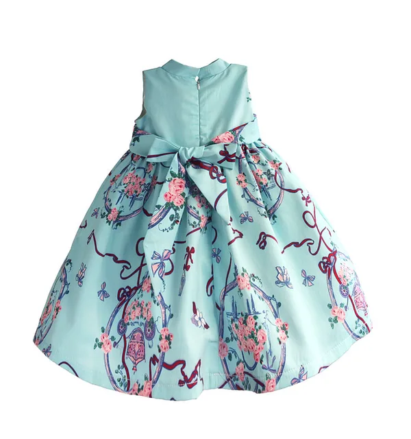 Chinese Style Girls Dresses Light Blue Retro Flora Kids Dress Silk Satin Princess Kids Dress Children Clothes Costume for 1-8T 2