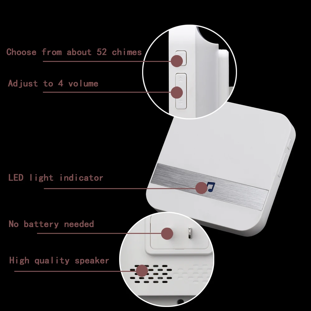 CACAZI Smart Wireless Waterproof Doorbell 6 Battery Button 1 Receiver US EU UK Plug Home Cordless door bell 52 chime 300M Remote