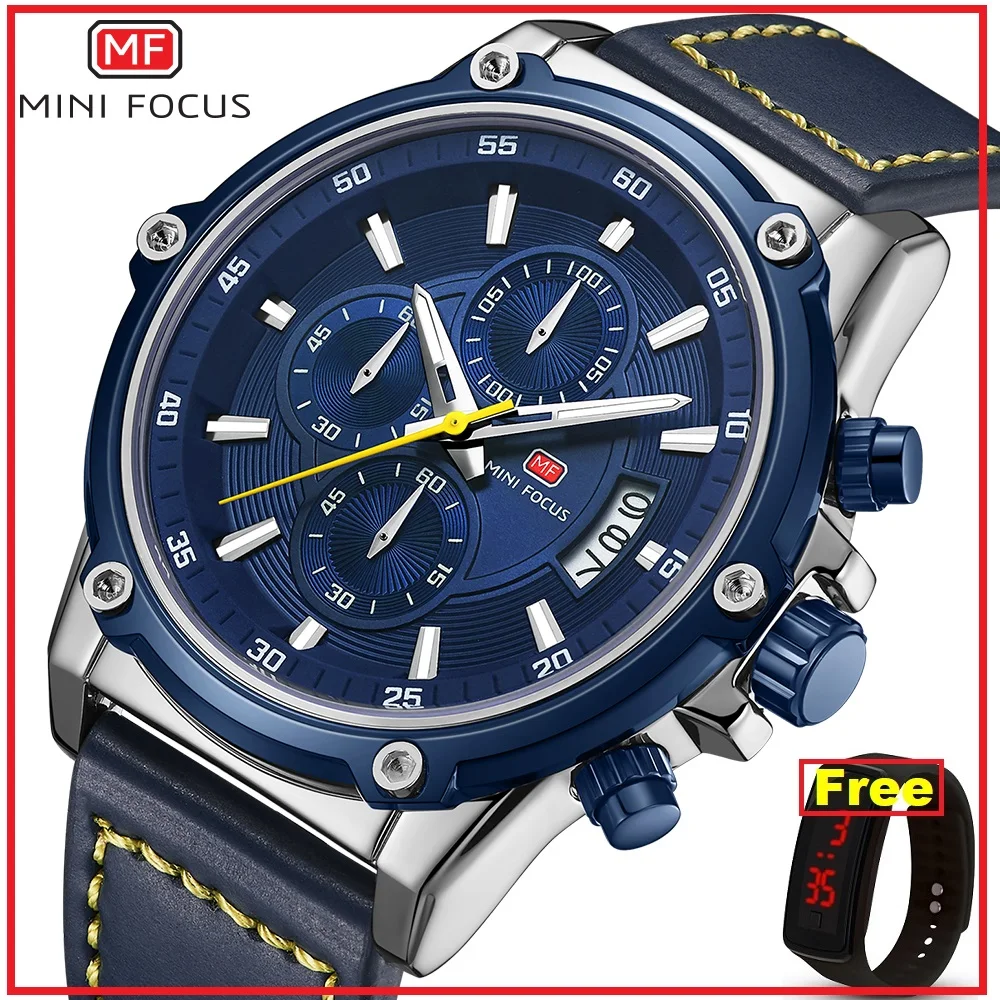 

MINIFOCUS Mens Watches Top Brand Luxury Watch Men Waterproof Leather Strap Relogio Masculino reloj hombre Blue erkek kol saati