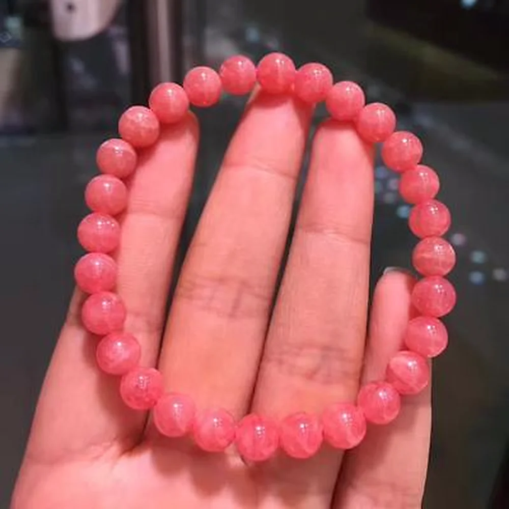 

Genuine Natural Ice Rhodochrosite Gemstone Round Beads Bracelet 6.6MM For Woman Healing Stone AAAAA