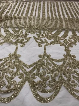 

best selling African French net Lace Fabric z-han11875 sexy glued glitter sequins lace fabric for party dress