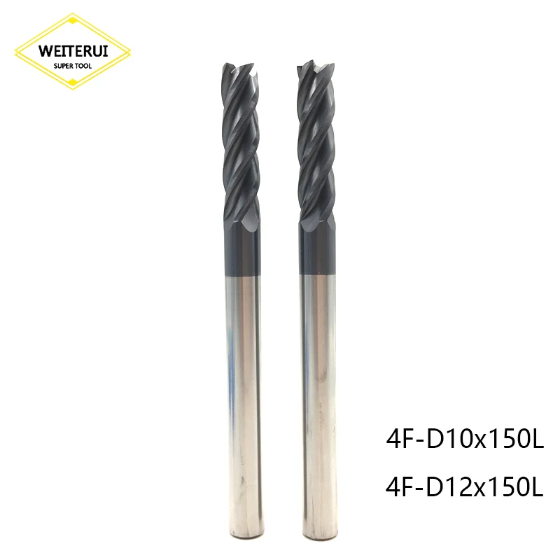 

1PC 4 Flutes HRC50 10mm 12mm Carbide Endmill Machine Tungsten Steel Extra Long 150mm CNC Lathe Milling Cutter Tool