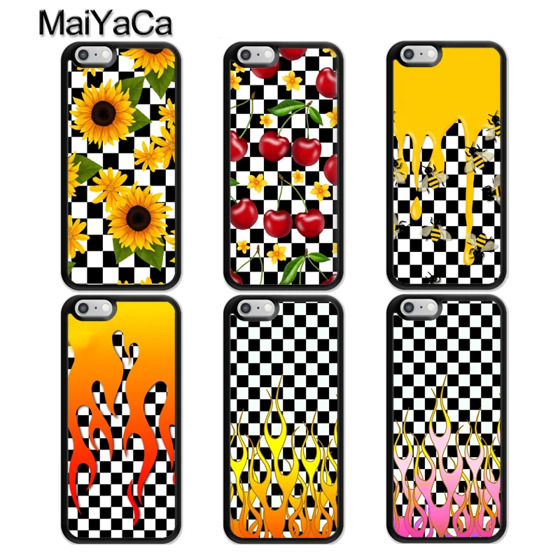 

MaiYaCa Checkered Checkerboard Flame Phone Case For iPhone 7 8 6 6s Plus X 5 5s SE Cover TPU Black Capa For iPhone XR XS Max