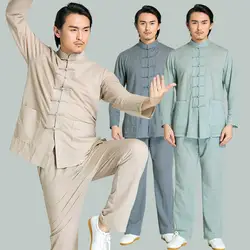 Свободные Для мужчин тай-чи даосский костюм Повседневное одноцветное воротник-стойка Хан фу костюм Китайский Стиль ручной работы и
