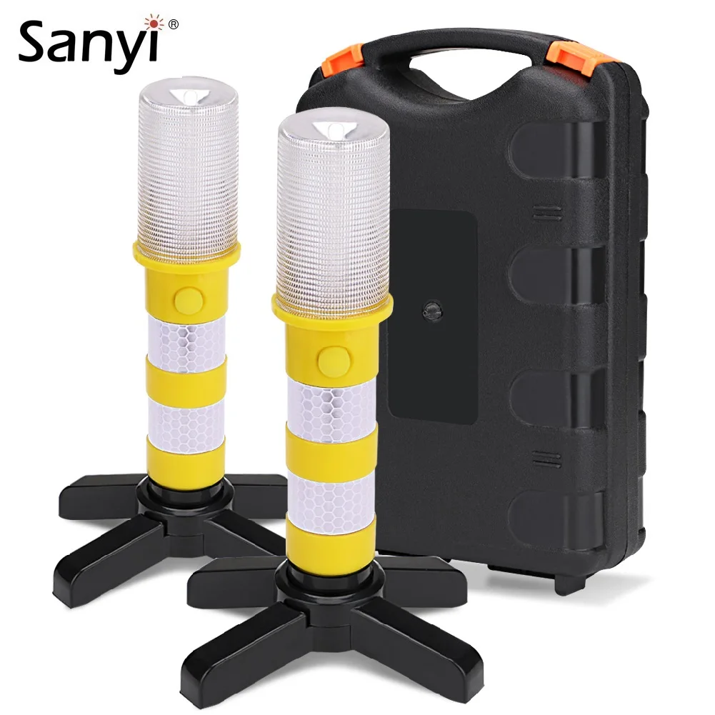 

2PC LED Traffic Light Magnetic Flashlight Emergency Baton Car Warning Light Road Security Flashing Strobe Lamp With Storage Case