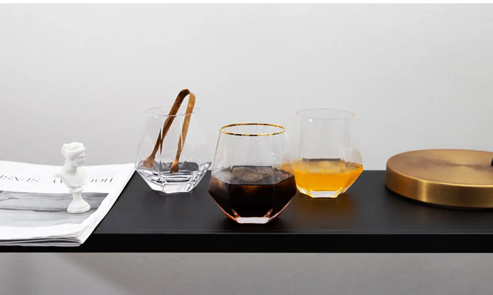 Прозрачный стеклянный домашний сок молоко напиток чашка уникальный ручной работы Золотой обод чашки простой бар Вино Виски Calix