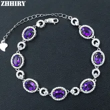 Натуральный Фиолетовый аметист драгоценный камень браслет из натуральной твердой 925 пробы серебро Настоящий камень для женщин ювелирные украшения