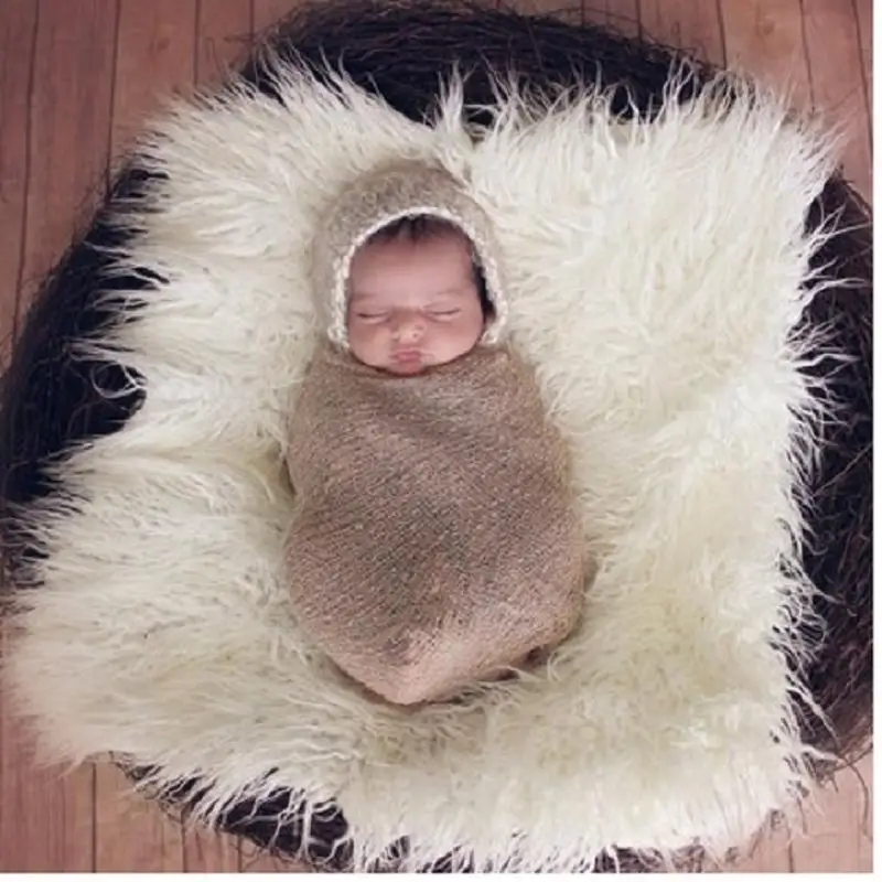 Baby Blanket Photography Cotton Wrap Newborn Photography Props Blanket Faux Fur Background