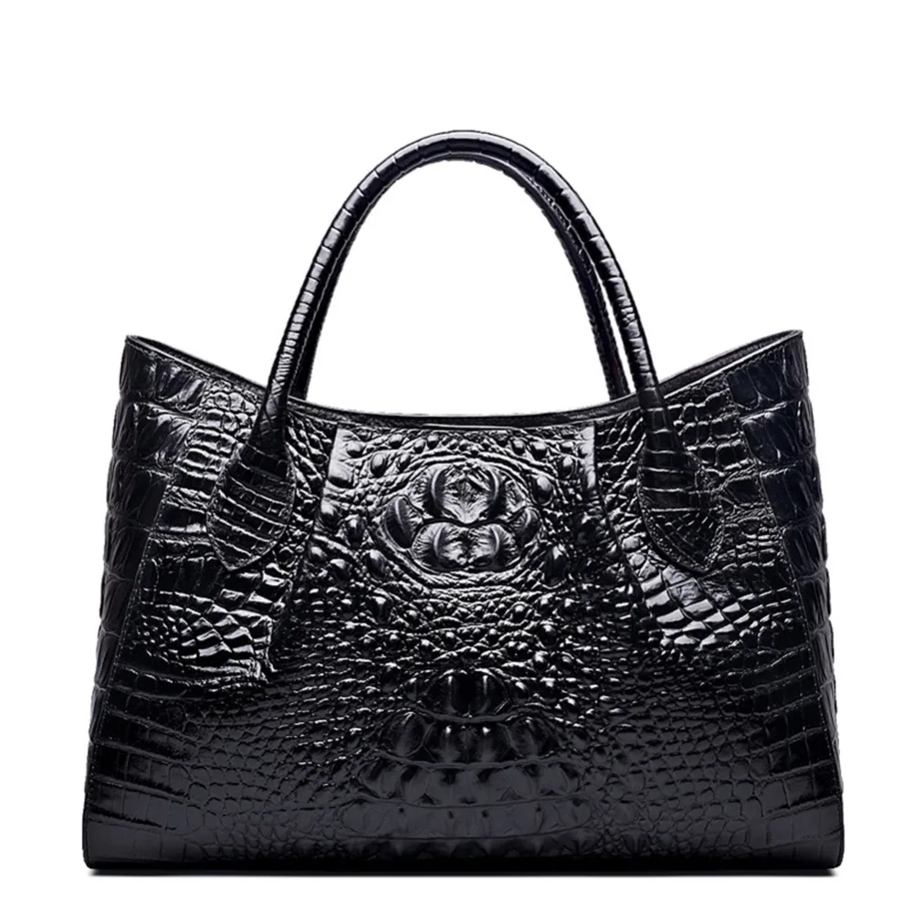 

QISU Ladies Embossed Crocodile Anywhere Convertible Leather Tote Bag Designer Top-handle Handbags