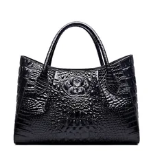 QISU Señoras En Relieve de Cocodrilo Bolso de Mano de Cuero de Diseño Bolsos de asa Superior Convertible En Cualquier Lugar